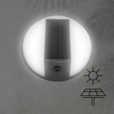 Απλίκα στρόγγυλη ARTE ILLUMINA Φ200mm με ηλιακό panel 5W 500lm με ενδιάμεσο φως 4000Κ στεγανότητας IP54 μαύρο