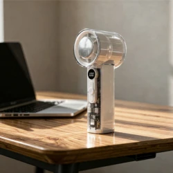 Ανεμιστήρας χειρός επαναφορτιζόμενος με USB με επιφάνεια ψύξης Φ6 λευκό-διάφανο (300-20556)