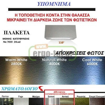Led φωτιστικό επίτοιχο ορθογώνιο σαγρέ σκουριά 1.6W ψυχρό φως μονής κατεύθυνσης 24led 230V στεγανό I