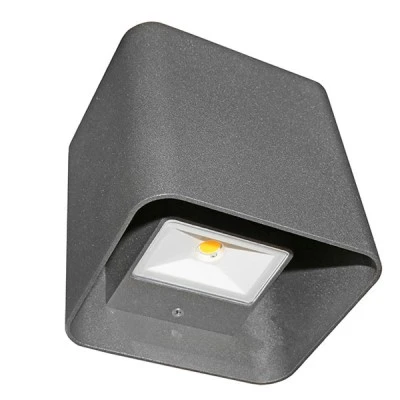 Led απλίκα επίτοιχη γκρι Up-Down κύβος 6W 3000k θερμό φως 650lm δέσμης 95° στεγανή IP54