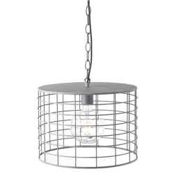 Ασημί κρεμαστό φωτιστικό με metallic λάμψη και design κλουβί μονόφωτο για Ε27