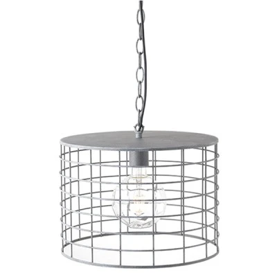 Ασημί κρεμαστό φωτιστικό με metallic λάμψη και design κλουβί μονόφωτο για Ε27 Ασημί κρεμαστό φωτιστικό με metallic λάμψη και design κλουβί μονόφωτο για Ε27