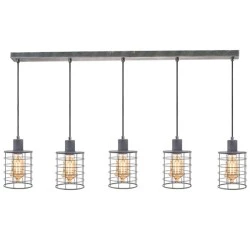 Ασημί vintage φωτιστικό metallic λάμψη με design κλουβί πεντάφωτο για λάμπες Ε27