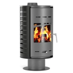 Σόμπα ξύλου GS12Kw από ατσάλι με στρογγυλεμένη πρόσοψη&πυρίμαχο κεραμικό κρύσταλλο αντοχής έως 750°C