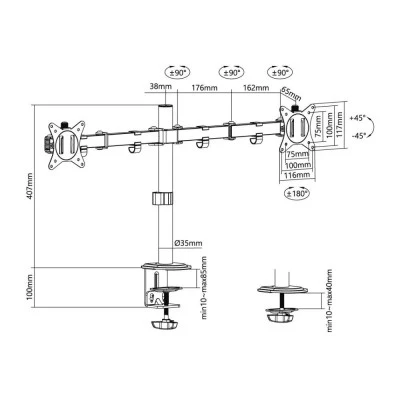 Βάση για 2 οθόνες γραφείου 17″-27″ ARLI 1387 εως 10Kg με αρθρωτό βραχίονα 