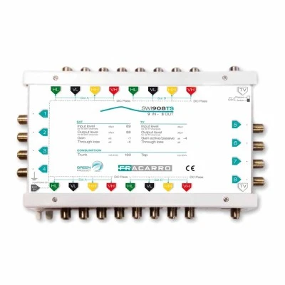 Πολυδιακόπτης multiswitch 9 εισόδων και 8 εξόδων (9x8) cascade με επιλογή ενεργής/παθητικής TV Fracarro SWI908TS 110x190x40mm