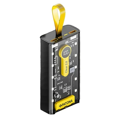 Power Bank PATONA Clear 2.0 20000mAh 22.5W με ενσωματωμένα καλώδια και οθόνη LED 135x68x42mm Power Bank PATONA Clear 2.0 20000mAh 22.5W με ενσωματωμένα καλώδια και οθόνη LED 135x68x42mm
