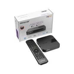 Δέκτης IPTV TV Box AMIKO A14 GREEN Amlogic S905Y5 2GB RAM 16GB Flash Android 14 4K UHD MyTV3 Dual WiFi