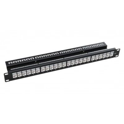 Πίνακας διασύνδεσης Patch Panel για Rack 19" 24 θυρών Cat6 1U μεταλλικό με θωρακισμένες υποδοχές μαύρο 483x44x135mm