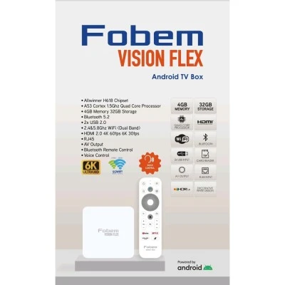 Δέκτης IPTV TV Box FOBEM VISION FLEX Allwinner H618 4GB RAM 32GB ROM 6K Dual Band WiFi Bluetooth Voice Remote (Υποστηρίζει EON TV)