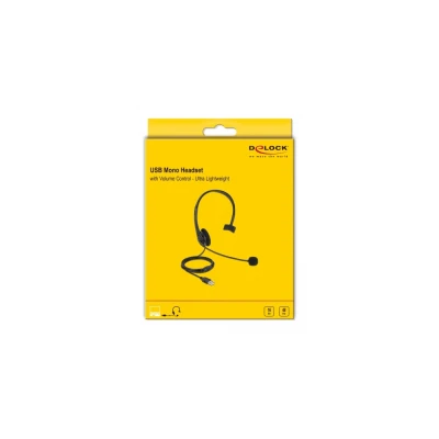 DELOCK headphones με μικρόφωνο 27177, mono, USB, volume control, μαύρα