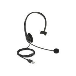 DELOCK headphones με μικρόφωνο 27177, mono, USB, volume control, μαύρα