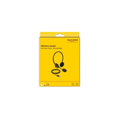 DELOCK headphones με μικρόφωνο 27178, stereo, USB, volume control, μαύρα