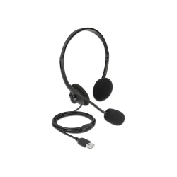 DELOCK headphones με μικρόφωνο 27178, stereo, USB, volume control, μαύρα