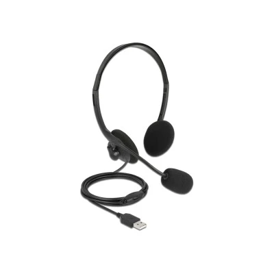 DELOCK headphones με μικρόφωνο 27178, stereo, USB, volume control, μαύρα