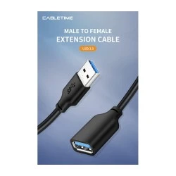 CABLETIME καλώδιο USB 3.0 αρσενικό σε θηλυκό C160, 5Gbps, 1m, μαύρο