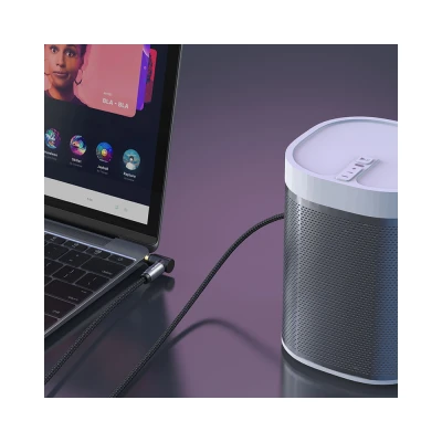 Καλώδιο ήχου AUX Stereo CABLETIME 3.5mm (1/8") 90 Degree γωνιακό με μήκος 1m μαύρο