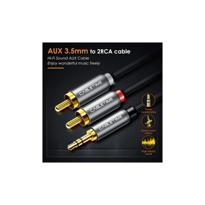 Καλώδιο Stereo 3.5mm σε 2x RCA CABLETIME με μήκος καλωδίου 1.8m σε μαύρο χρώμα Καλώδιο Stereo 3.5mm σε 2x RCA CABLETIME με μήκος καλωδίου 1.8m σε μαύρο χρώμα