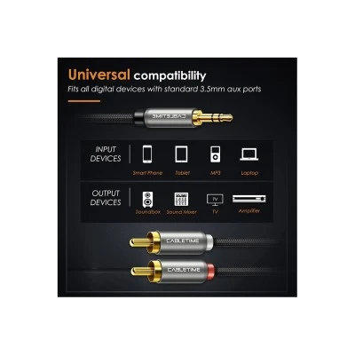 Καλώδιο Stereo 3.5mm σε 2x RCA CABLETIME με μήκος καλωδίου 1.8m σε μαύρο χρώμα Καλώδιο Stereo 3.5mm σε 2x RCA CABLETIME με μήκος καλωδίου 1.8m σε μαύρο χρώμα