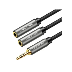 Καλώδιο CABLETIME Stereo 3.5mm M σε 2x 3.5mm F AV309, 3pole 0.2m