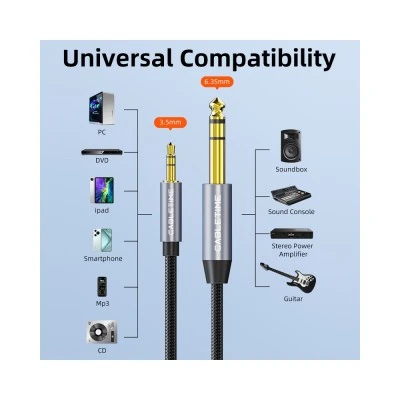 CABLETIME καλώδιο ήχου 3.5mm σε 6.35mm CT-AV321-H11G, 2m, μαύρο