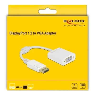 Αντάπτορας DELOCK DisplayPort σε VGA 61007, Full HD, passive, λευκός Αντάπτορας DELOCK DisplayPort σε VGA 61007, Full HD, passive, λευκός