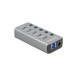 Hub DELOCK 5x USB με διακόπτες USB 3.2 Gen 1 5Gbps 2.4A γκρι με φωτισμό LED στις θύρες USB