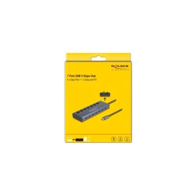 DELOCK USB-C hub 63410 με διακόπτες, 7x θυρών, 5Gbps, 20W, USB-C σύνδεση, μπλε