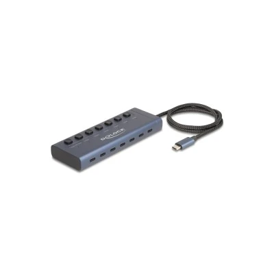 DELOCK USB-C hub 63410 με διακόπτες, 7x θυρών, 5Gbps, 20W, USB-C σύνδεση, μπλε