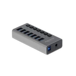  USB hub με διακόπτες DELOCK με 7x USB με ταχύτητα μεταφοράς δεδομένων 5Gbps LED ενδείξεις γκρι χρώμα