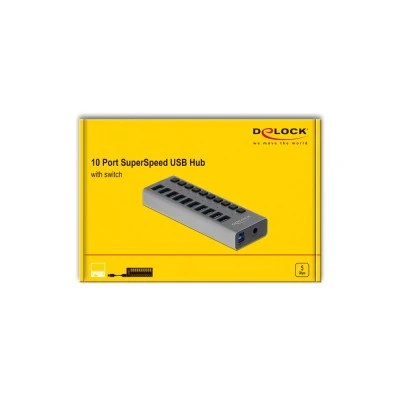  USB hub με διακόπτες DELOCK με 10x USB μεταφορά δεδομένων έως 5Gbps με LED ενδείξεις γκρι χρώμα