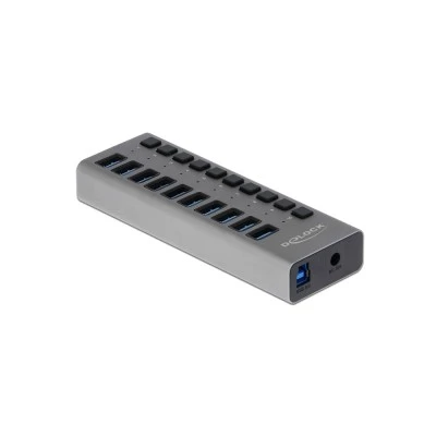  USB hub με διακόπτες DELOCK με 10x USB μεταφορά δεδομένων έως 5Gbps με LED ενδείξεις γκρι χρώμα