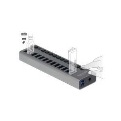USB hub με διακόπτες DELOCK με 13x USB ταχύτητα μεταφοράς δεδομένων έως 5Gbps σε γκρι χρώμα