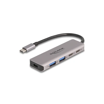 USB-C hub DELOCK  2xUSB/2x USB-C θύρες με μεταφορά δεδομένων έως 5Gbps σε γκρι χρώμα 