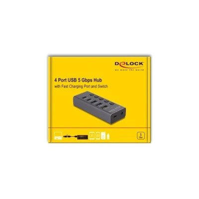 DELOCK USB hub 64248 με διακόπτες, 5x θυρών, 5Gbps, USB/USB-C σύνδεση, γκρι