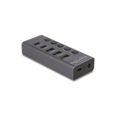 DELOCK USB hub 64248 με διακόπτες, 5x θυρών, 5Gbps, USB/USB-C σύνδεση, γκρι