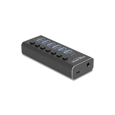 DELOCK USB hub 64326 με διακόπτες, 7x θυρών, 10Gbps, USB/USB-C σύνδεση, μαύρο