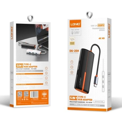 LDNIO docking station DS-25H, 5 θυρών, USB-C σύνδεση, 4K, 100W PD, μαύρο LDNIO docking station DS-25H, 5 θυρών, USB-C σύνδεση, 4K, 100W PD, μαύρο