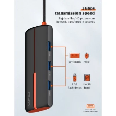 LDNIO docking station DS-25H, 5 θυρών, USB-C σύνδεση, 4K, 100W PD, μαύρο LDNIO docking station DS-25H, 5 θυρών, USB-C σύνδεση, 4K, 100W PD, μαύρο