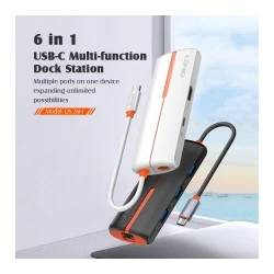 LDNIO docking station DS-26H, 6 θυρών, USB-C σύνδεση, 4K, 100W PD, λευκό