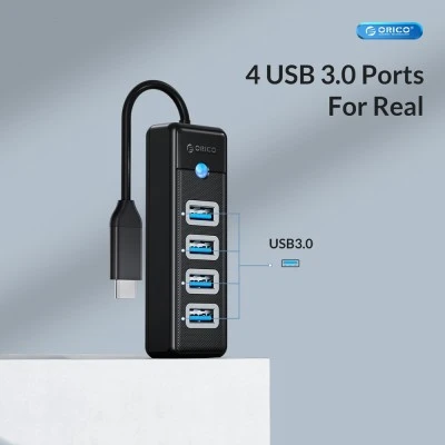 ORICO USB hub PW4U-C3, 4x θυρών, USB 3.0, 5Gbps, USB-C σύνδεση, μαύρο ORICO USB hub PW4U-C3, 4x θυρών, USB 3.0, 5Gbps, USB-C σύνδεση, μαύρο