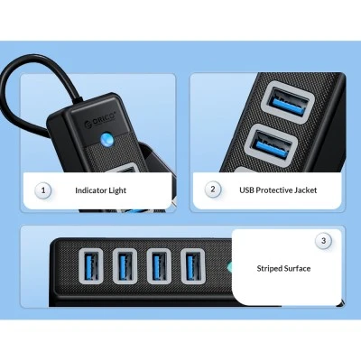 ORICO USB hub PW4U-C3, 4x θυρών, USB 3.0, 5Gbps, USB-C σύνδεση, μαύρο ORICO USB hub PW4U-C3, 4x θυρών, USB 3.0, 5Gbps, USB-C σύνδεση, μαύρο