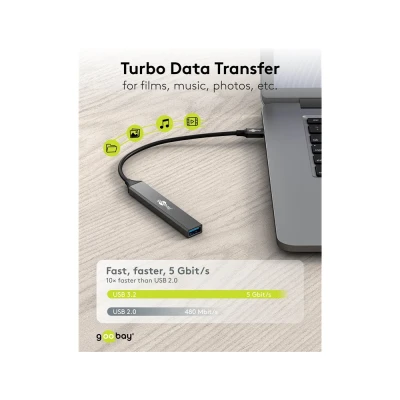 GOOBAY USB hub 74458, 4x θυρών, USB 3.2, 5Gbps, USB σύνδεση, γκρι