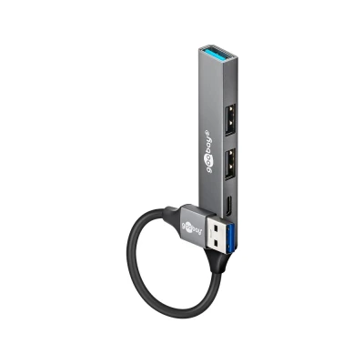 GOOBAY USB hub 74458, 4x θυρών, USB 3.2, 5Gbps, USB σύνδεση, γκρι