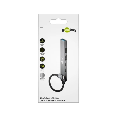 GOOBAY USB hub 74460, 5x θυρών, USB 3.2, 5Gbps, 100W, USB-C σύνδεση, γκρι GOOBAY USB hub 74460, 5x θυρών, USB 3.2, 5Gbps, 100W, USB-C σύνδεση, γκρι