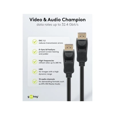 Καλώδιο Goobay DisplayPort 74778, VESA Certified, 8K/60Hz, 32.4 Gbps, 2m, μαύρο Καλώδιο Goobay DisplayPort 74778, VESA Certified, 8K/60Hz, 32.4 Gbps, 2m, μαύρο