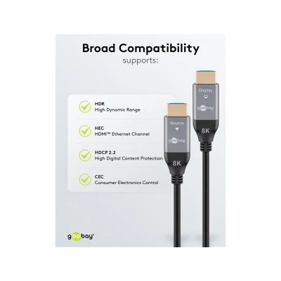 Καλώδιο GOOBAY HDMI 2.1 76274 με Ethernet, 8K/60Hz, 48 Gbps, 10m, μαύρο Καλώδιο GOOBAY HDMI 2.1 76274 με Ethernet, 8K/60Hz, 48 Gbps, 10m, μαύρο