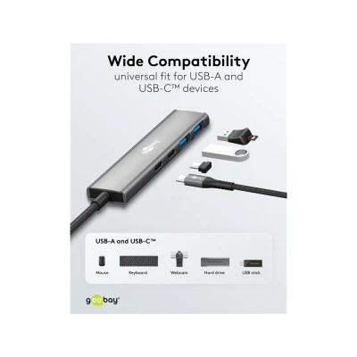 GOOBAY USB hub 76563, 4x θυρών, USB 3.2, 5Gbps, USB-C σύνδεση, γκρι