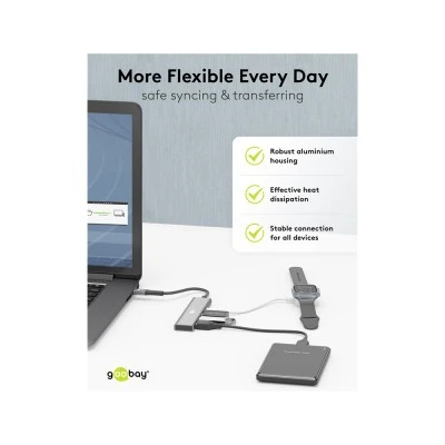 GOOBAY USB hub 76563, 4x θυρών, USB 3.2, 5Gbps, USB-C σύνδεση, γκρι