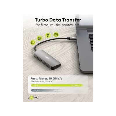 GOOBAY USB hub 76565, 4x θυρών, USB 3.2, 10Gbps, USB-C σύνδεση, γκρι